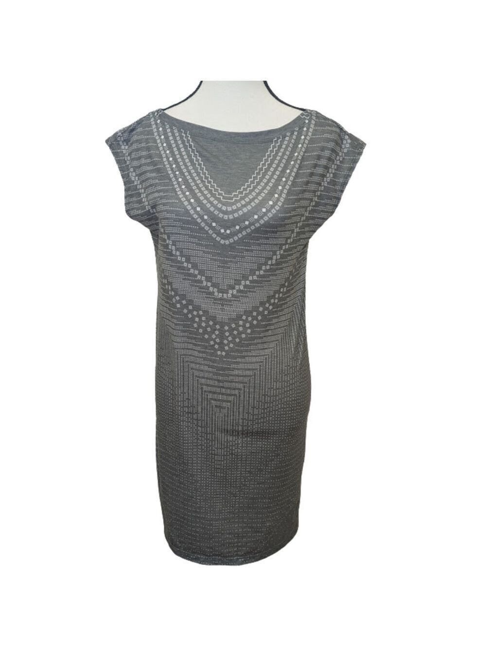prAna Gray Geometric Print Dress | Boho Athleisure Minimalist Soft Grunge | XS